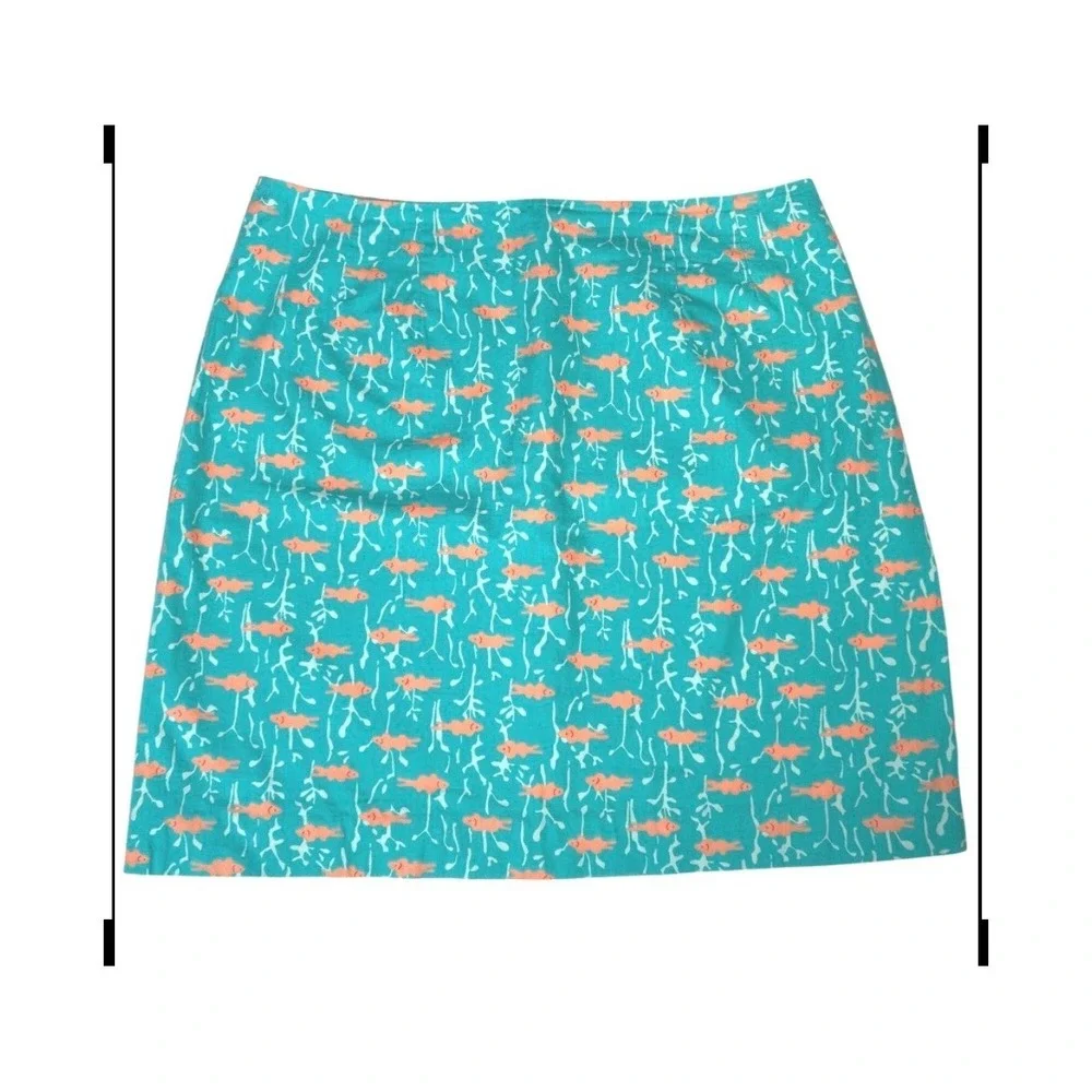 Lilly Pulitzer Womens Skirt Teal Fish Coral Print Mini Cotton Art A-Line Sz 10P
